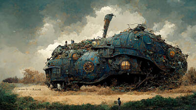 Steampunk Paintings - Abandoned  steampunk  artillery  tank  ww1  world  war  1  ar  5decd5b5  b116  8033  bd13  afb1df8ce by Celestial Images