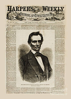 Landmarks Drawings Royalty Free Images - Abraham Lincoln Presidential Election Campaign of 1860 Portrait and Biography Harpers Weekly Royalty-Free Image by Peter Ogden