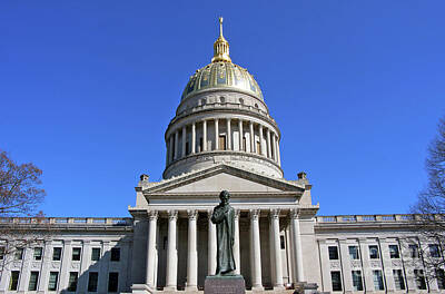 Politicians Photo Royalty Free Images - Abraham Lincoln Statue and West Virginia Capitol 9548 Royalty-Free Image by Jack Schultz
