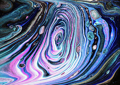 Chinese New Year - Abstract Art Fluid Painting Ring Pour Purple and Blue by Matthias Hauser