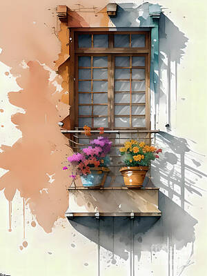 Abstract Flowers Royalty Free Images - Abstract Balcony With Geraniums On Gran Canaria Royalty-Free Image by Ingo Klotz