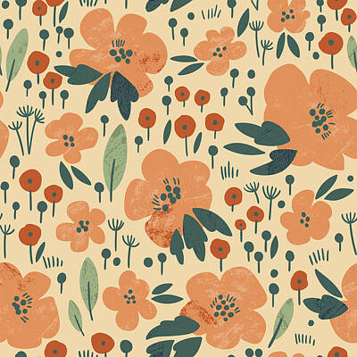 Floral Drawings - Abstract elegance seamless pattern with floral background.  by Julien
