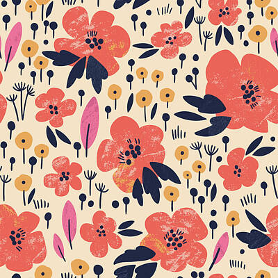 Abstract Flowers Drawings - Abstract elegance seamless pattern with floral by Julien