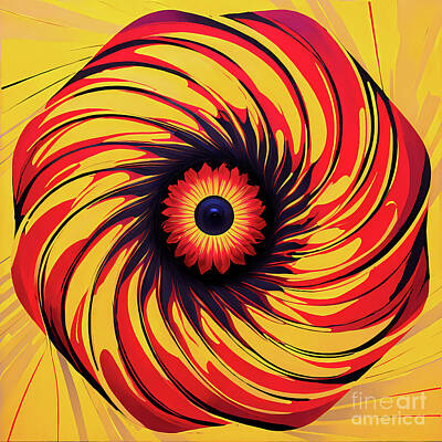 Abstract Flowers Paintings - Abstract Flower Yellow And Red by Ingo Klotz