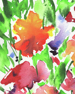 Royalty-Free and Rights-Managed Images - Abstract Flowers Watercolor Vivid Bright Floral Color Garden Splash I   by Irina Sztukowski