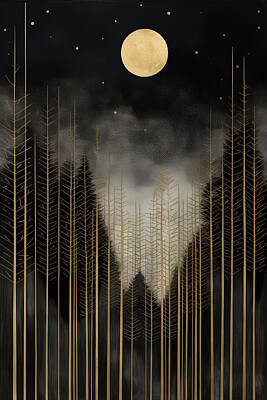 Abstract Landscape Paintings - Abstract Forest with Lines and Dots Art by Lourry Legarde