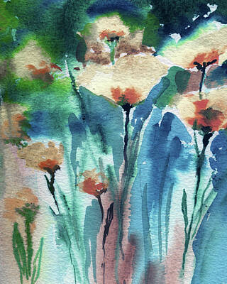 Abstract Flowers Paintings - Abstract Garden Flowers Watercolor Gentle Floral Art II by Irina Sztukowski
