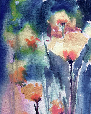 Abstract Flowers Paintings - Abstract Garden Flowers Watercolor Gentle Floral Art III by Irina Sztukowski