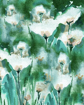 Abstract Flowers Paintings - Abstract Garden Flowers Watercolor Gentle Floral Art V by Irina Sztukowski