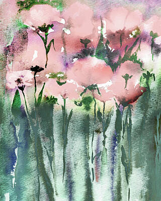 Abstract Flowers Paintings - Abstract Garden Flowers Watercolor Gentle Floral Art VI by Irina Sztukowski