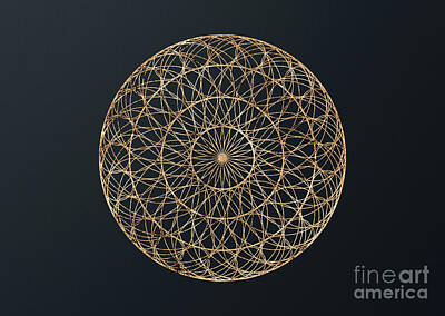 Abstract Animalia Royalty Free Images - Abstract Geometric Gold Glyph Art on Dark Teal Blue 395 Horizontal Royalty-Free Image by Holy Rock Design