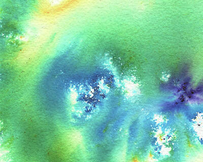 Royalty-Free and Rights-Managed Images - Abstract Impulse Of Green Blue Splashes And Waves Watercolor  by Irina Sztukowski