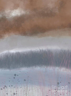 Abstract Landscape Digital Art - Abstract landscape in muted colors with brown by Marta Nowicka