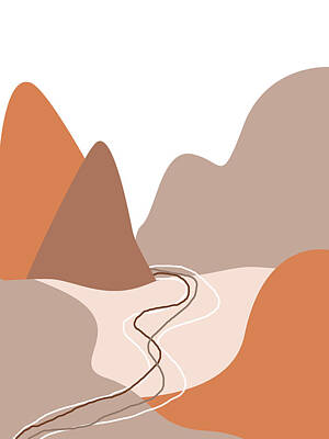 Landscapes Mixed Media - Abstract Mountains 01 - Modern, Minimal, Contemporary Abstract - Terracotta Brown - Landscape by Studio Grafiikka