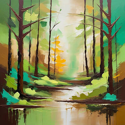 Abstract Landscape Digital Art - Abstract Nature Forest Landscape by Eve Designs
