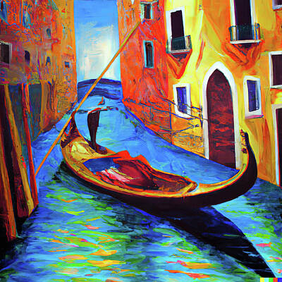Landmarks Photo Royalty Free Images - Abstract painting of gondola on Venice canal Royalty-Free Image by Steve Estvanik