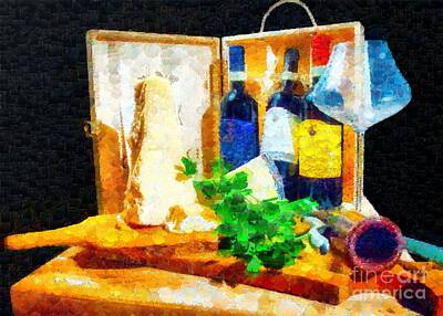 Wine Paintings - Abstract red wine and Parmigiano -Tuscany  by Stefano Senise
