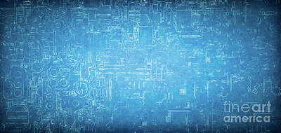Featured Tapestry Designs - Abstract technical blueprint background. by Michal Bednarek