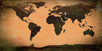 Recently Sold - Steampunk Mixed Media - Abstract World Map0117 by Bob Orsillo