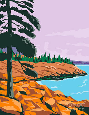 Beach Digital Art - Acadia National Park in Southwest of Bar Harbor Maine United States WPA Poster Art Color by Aloysius Patrimonio