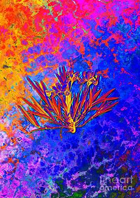 Food And Beverage Paintings - Acid Neon Dwarf Crested Iris Botanical Art n.0079 by Holy Rock Design