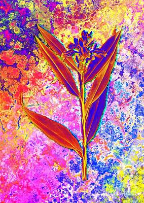 Abstract Flowers Paintings - Acid Neon Globba Erecta Botanical Art n.0429 by Holy Rock Design
