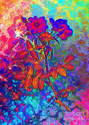 Coffee Signs Rights Managed Images - Acid Neon Lady Monson Rose Bloom Botanical Art n.0643 Royalty-Free Image by Holy Rock Design