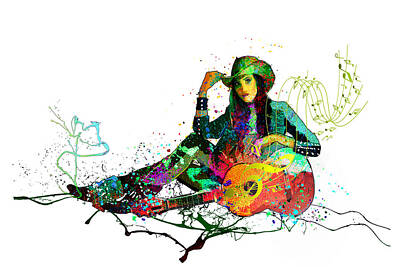 Musician Mixed Media Rights Managed Images - Acoustic Guitar Passion Royalty-Free Image by Miki De Goodaboom