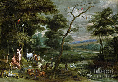 City Scenes Photos - Adam And Eve in Paradise by Jan Brueghel The Elder Posters by Sad Hill - Bizarre Los Angeles Archive