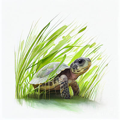 Reptiles Royalty-Free and Rights-Managed Images - Adorable  baby  turtle  crawling  through  by Asar Studios by Celestial Images