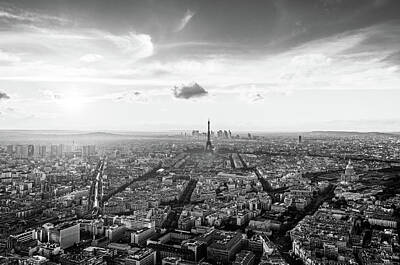 Paris Skyline Photos - Aerial View of Paris and Eiffel Tower in Black and White by Alexios Ntounas
