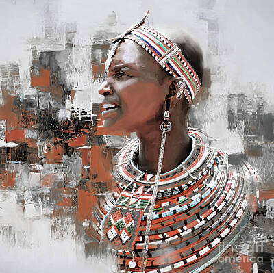 Football Paintings - African Woman cultural art0012 by Gull G
