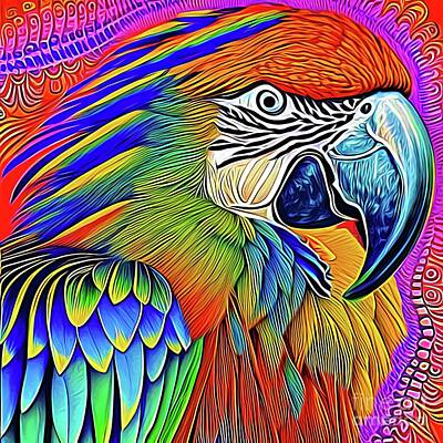 Roses Royalty-Free and Rights-Managed Images - AI Art Multicolored Zentangle Macaw Abstract Expressionism by Rose Santuci-Sofranko