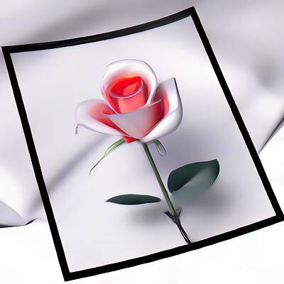 Roses Digital Art - AI Art of A Pink and White Rose on White Satin Romantic Skies Effect by Rose Santuci-Sofranko