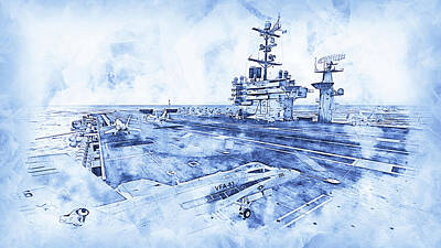 Transportation Paintings - Aircraft Carrier - 04 by AM FineArtPrints
