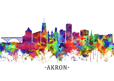 Best Sellers - Abstract Skyline Mixed Media - Akron Ohio Skyline by NextWay Art