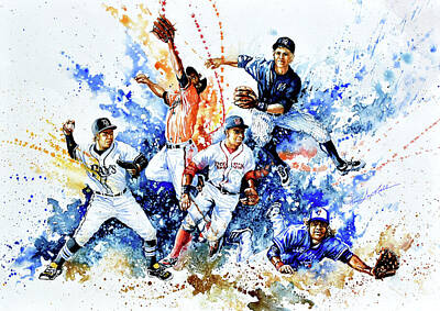 Baseball Paintings - AL Fielders In The Zone by Hanne Lore Koehler