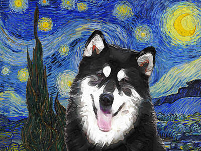 Comedian Drawings Rights Managed Images - Alaskan Malamute Art Starry Night  Royalty-Free Image by Sandra Sij