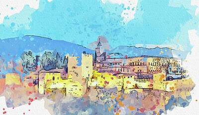 City Scenes Paintings - .Alhambra, Sacromonte, Granada, Andalusia, Spain by Celestial Images