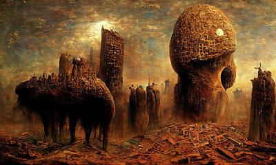 Science Fiction Paintings - Alien City, 01 by AM FineArtPrints
