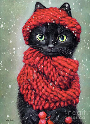 Mammals Paintings - All Bundled Up In Red by Tina LeCour