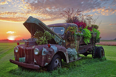 High Heel Paintings - All Gussied Up and No Place to Go #2 of 2 - decorated Ford truck at sunset by Peter Herman