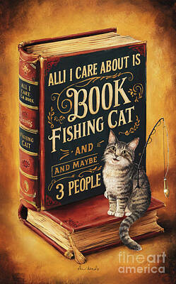 Mammals Digital Art - All I care about is book Fishing cat and 3 people by Rhys Jacobson