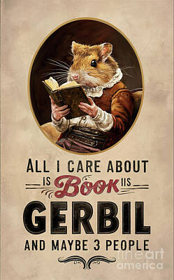 Portraits Digital Art - All I care about is book Gerbil and 3 people by Rhys Jacobson