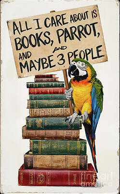 Birds Royalty Free Images - All I care about is book Parrot and 3 people Royalty-Free Image by Rhys Jacobson