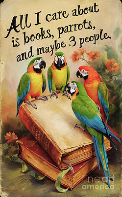 Birds Royalty Free Images - All I care about is book Parrots and 3 people Royalty-Free Image by Rhys Jacobson