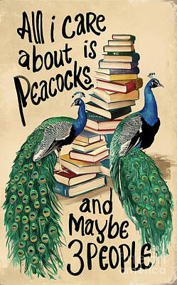 Birds Royalty Free Images - All I care about is book Peacocks and 3 people Royalty-Free Image by Rhys Jacobson