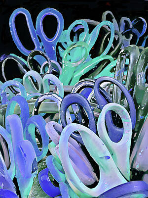 Still Life Mixed Media - All the Blue Scissors by Sharon Williams Eng