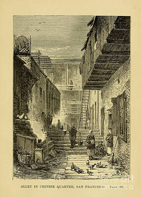 Landmarks Drawings Royalty Free Images - Alley in Chinese Quarter d5 Royalty-Free Image by Historic Illustrations