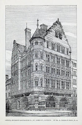 City Scenes Drawings - Alliance Assurance Co. St. James Street, London r2 by Historic Illustrations